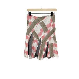 Armani Exchange 2 Pink Brown Watercolor Knee Length Skirt Pleat Hem Y2K Casual